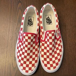 NEVER BEEN WORN!!! Vans Red and White Checkered Slip Ons